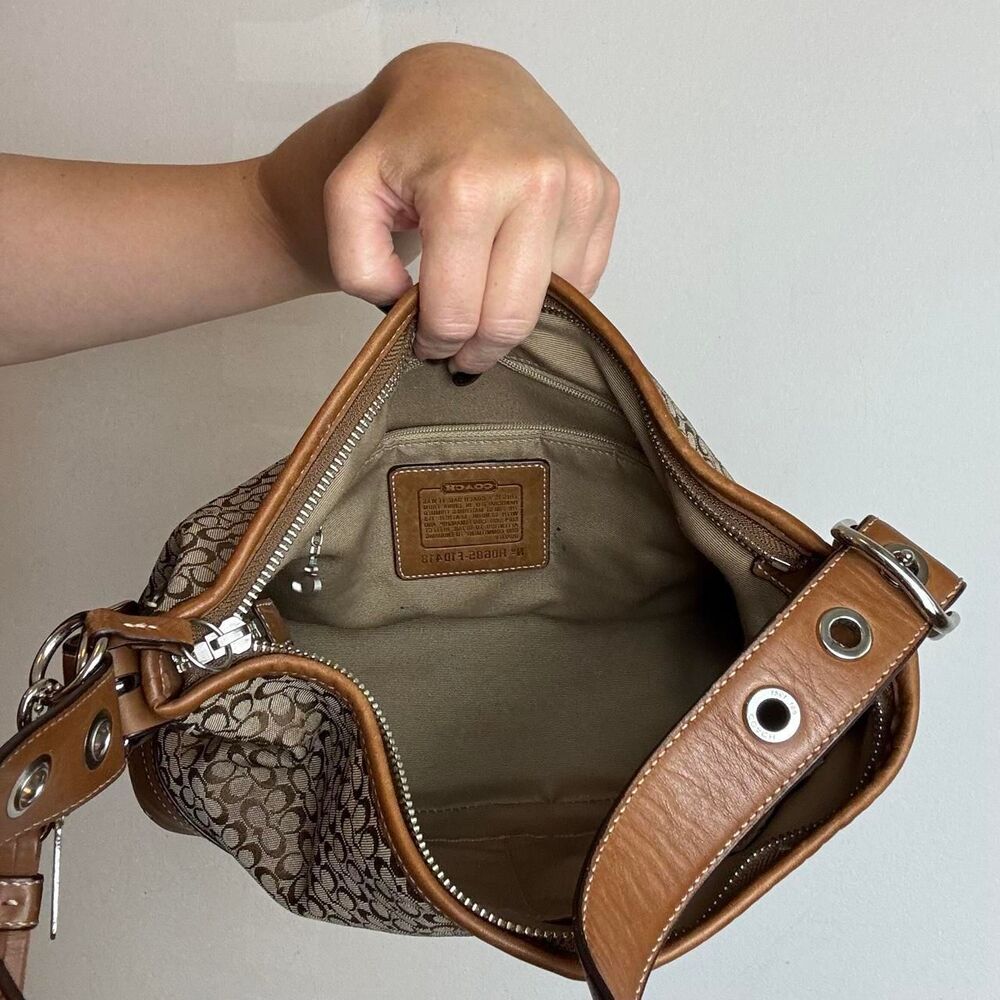 Coach Vintage Y2K Brown Signature Monogram Canvas and Leather Hobo Shoulder - Picture 5 of 6
